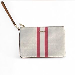 Michael Kors Cream and Pink Stripe Pouch Wristlet Like New